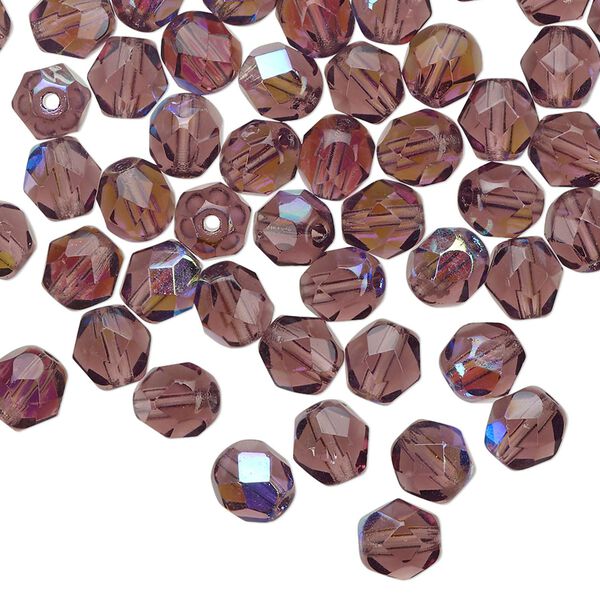 Bead 1pkg60 Czech fire-polished glass, 6mm faceted round, translucent amethyst purple AB image number 0