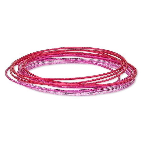 Bracelet, bangle, steel, light red / red / dark red, 1mm wide, 8-1/2 inches. Sold per 12-piece set. image number 0