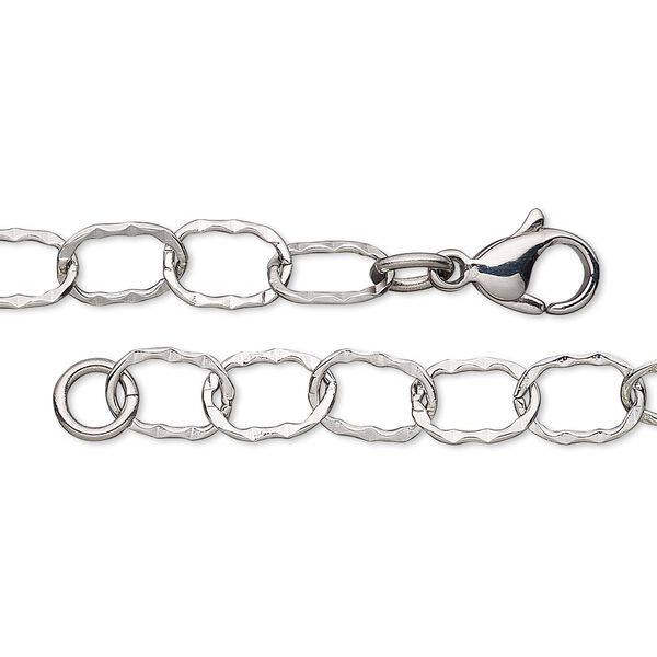 Chain, stainless steel, 6.2mm textured flat oval cable, 24 inches with lobster claw clasp. Sold individually. image number 0