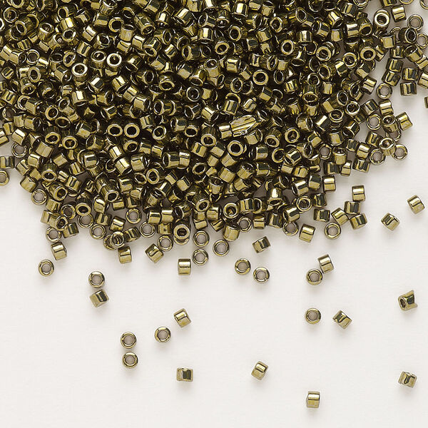 Seed bead, Delica®, glass, pkg/250g, #11 round, opaque nickel-plated dyed color olive (DB-0456). image number 0
