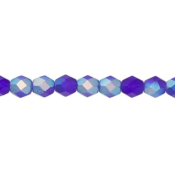 Bead, Czech fire-polished glass, matte dark blue AB, 6mm faceted round. Sold per 15-1/2" to 16" strand. image number 0