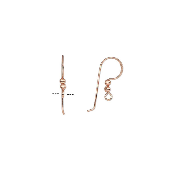 Ear wire, copper-plated copper, 21mm flat fishhook with (2) 2-3mm balls and open loop, 19 gauge. Sold per pkg of 25 pairs. image number 0