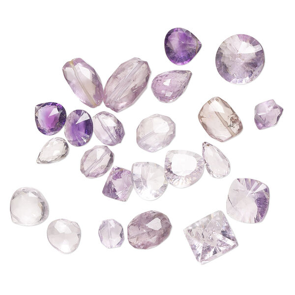 Bead mix, amethyst (natural), light to medium, 9x8mm-19x12mm hand-cut top- and center-drilled mixed shapes with 0.4-1.4mm hole, C grade, Mohs hardness 7. Sold per 1-ounce pkg, approximately 15-25 beads. image number 0