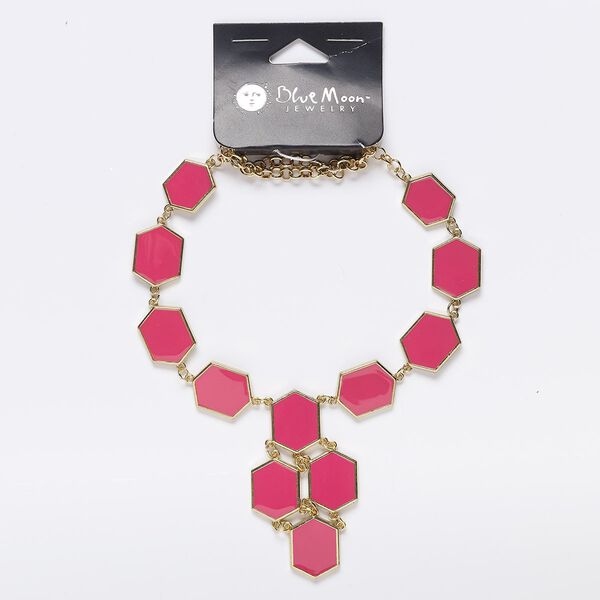 Necklace, enamel / gold-finished "pewter" (zinc-based alloy) / steel, dark pink, 24 inches with 3-inch extender chain and lobster claw clasp. Sold individually. image number 0