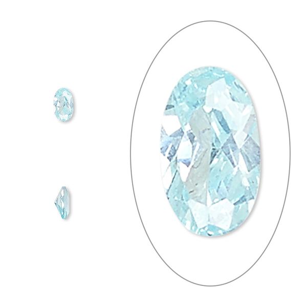 Gem, cubic zirconia, aqua blue, 5x3mm faceted oval, Mohs hardness 8-1/2. Sold per pkg of 5. image number 0