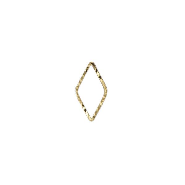 Component, gold-plated brass, 14x7.5mm single-sided diamond-cut open diamond, 1.3mm thick. Sold per pkg of 100. image number 0