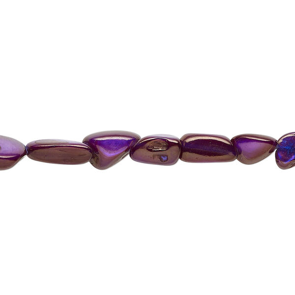 Bead, mother-of-pearl shell (dyed), dark purple, small to large pebble, Mohs hardness 3-1/2. Sold per 30-inch strand. image number 0