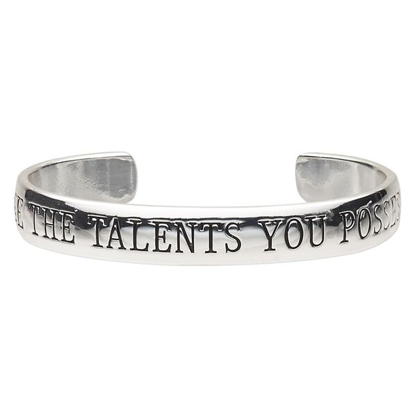 Bracelet, cuff, silver-plated brass, 11mm wide with "USE THE TALENTS YOU POSSESS," 7 inches. Sold individually. image number 0
