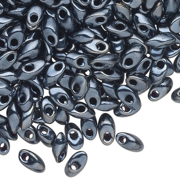 Seed bead, Miyuki, glass, pkg/50g, 7x4mm long magatama, opaque luster metallic gunmetal, (LMA-464). image number 0