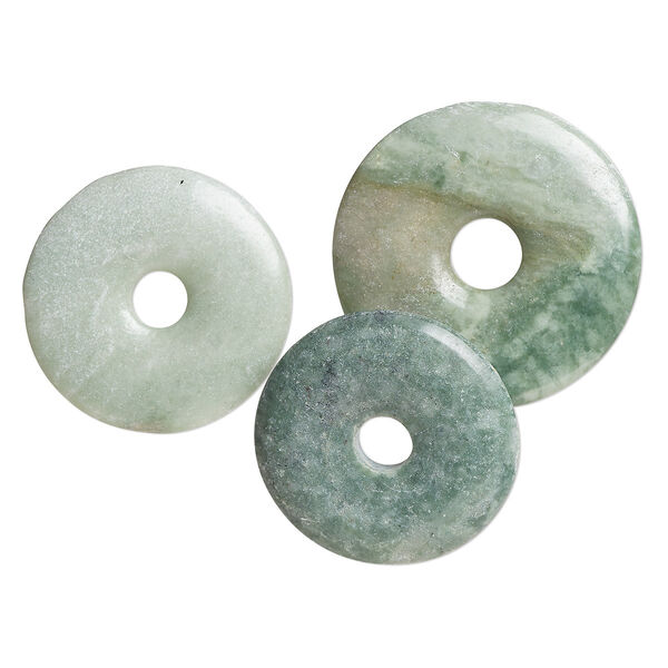 Focal mix, green marble (natural), 40-46mm donut, B- grade, Mohs hardness 3. Sold per pkg of 3. image number 0