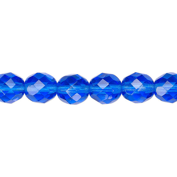 Bead, Czech fire-polished glass, light cobalt, 8mm faceted round. Sold per 15-1/2" to 16" strand, approximately 50 beads. image number 0