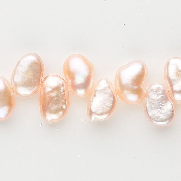 Pearl, cultured freshwater, peach, 8mm top-drilled flat-sided rice, C grade. Sold per 16-inch strand. image number 0