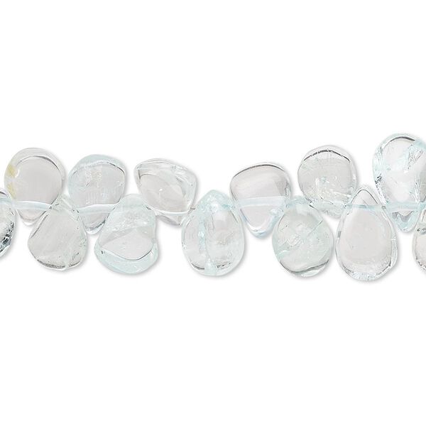 Bead, aquamarine (dyed / heated), 8x5mm-9x7mm hand-cut top-drilled puffed teardrop, C- grade, Mohs hardness 7-1/2 to 8. Sold per 7-inch strand. image number 0