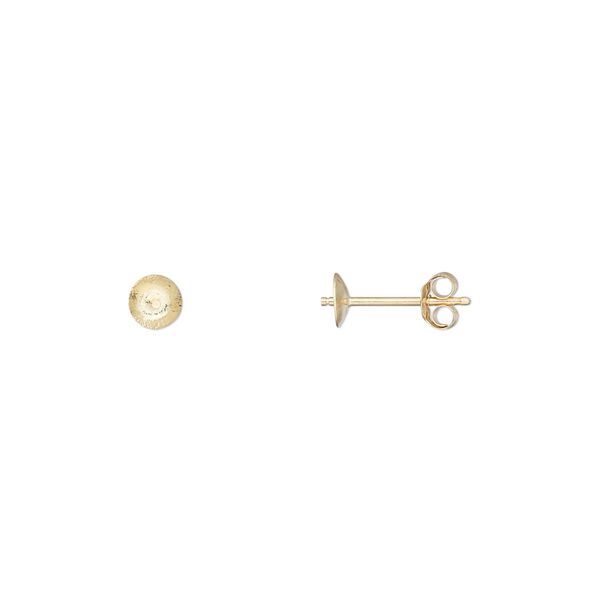 Earstud 1pkg2 14Kt gold, 4mm cup / 1.7mm peg / 4-6mm round setting / earnuts, 1 pair image number 0