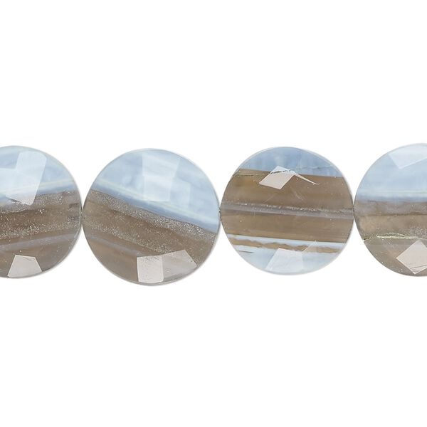 Blue opal 1pkg1, hand-cut faceted puffed round bead natural 8 inch 11-15mm image number 0