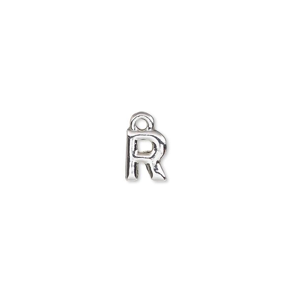 Charm, silver-finished "pewter" (zinc-based alloy), 7.5x6mm alphabet letter R. Sold per pkg of 2. image number 0