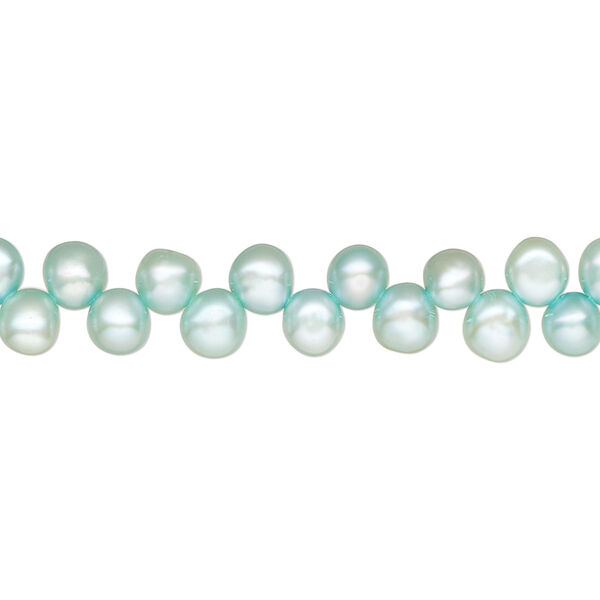 Pearl, cultured freshwater pearl (dyed), baby blue, 4-6mm top-drilled flat-sided round with0.4-0.6mm hole, C- grade, Mohs hardness 2-1/2 to 4. Sold per 15" strand, approximately 10 beads. image number 0