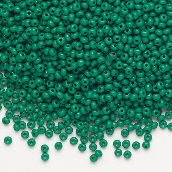 Seed bead, Preciosa Ornela Czech glass, pkg/500g, #11 rocaille, opaque dark green, (53240). image number 0