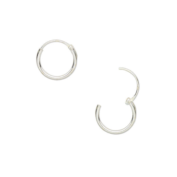Earring hoop 1pkg2 sterling silver, 10mm round / endless loop, 1 pair image number 0