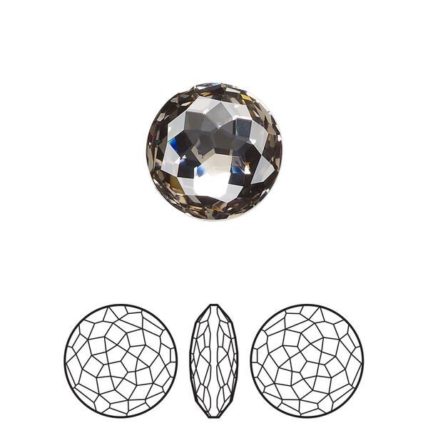 Round stone 1pk black diamond foil back, Crystal Passions® 14mm fancy round 1383 image number 0