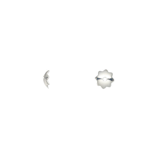 Bead cap, silver-finished brass, 5x1.5mm flower, fits 6-8mm bead. Sold per pkg of 100. image number 0