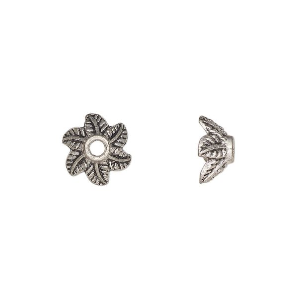 Bead cap, antiqued silver-finished "pewter" (zinc-based alloy), 11x6mm leaf, fits 8-9mm beads. Sold per pkg of 20. image number 0