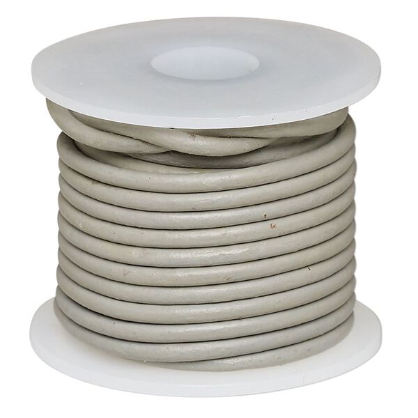 Cord, leather (dyed), grey, 2mm round. Sold per 5-yard spool. image number 0