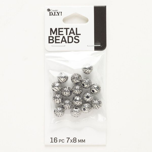 Bead, "pewter" (zinc-based alloy), pkg/16, antique silver finish, 8x7mm rondelle. image number 0