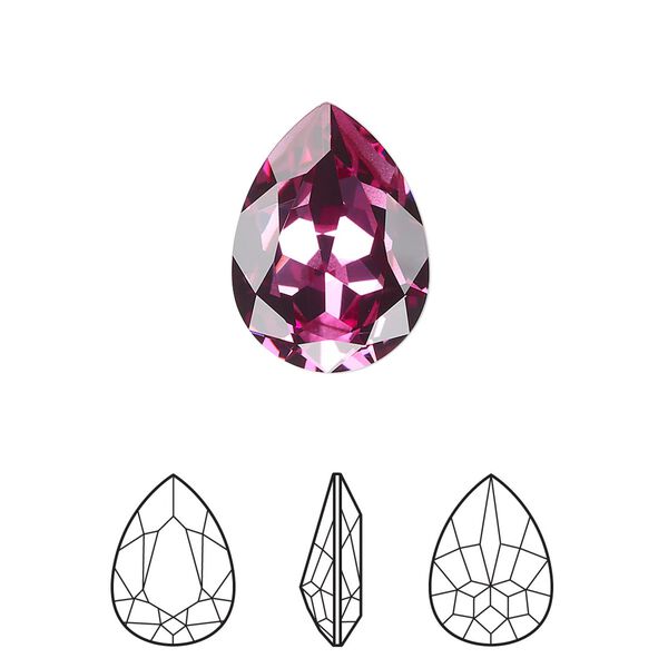 Fancy stone 1pk dark rose foil back, Crystal Passions® 18x13mm pear 4320 image number 0