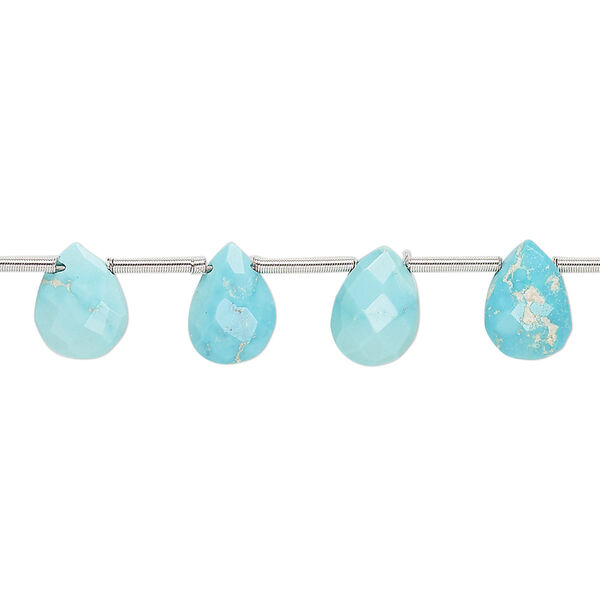 Imperial crown turquoise 1pkg15, hand-cut top-drilled faceted puffed teardrop bead natural 7x5mm-9x7mm image number 0
