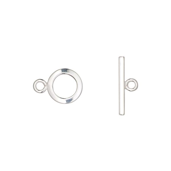 Clasp, toggle, sterling silver, 9mm flat smooth round. Sold per pkg of 2. image number 0