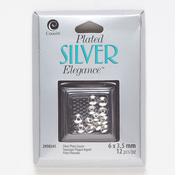 Bead, lacquer and silver-plated brass, 6x3.5mm saucer. Sold per pkg of 12. image number 0