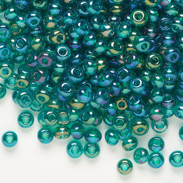 Seed bead, Preciosa Ornela, glass, translucent rainbow teal, #6 rocaille. Sold per 50-gram pkg. image number 0