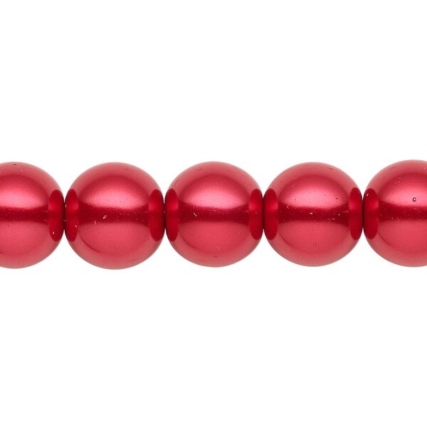 Bead, crystal pearl, red, 11-12mm round. Sold per 15-1/2" to 16" strand, approximately 30 beads. image number 0