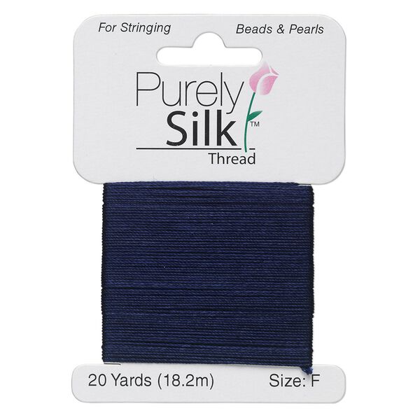 Thread, Purely Silk™, navy blue, size F. Sold per 20-yard card. image number 0