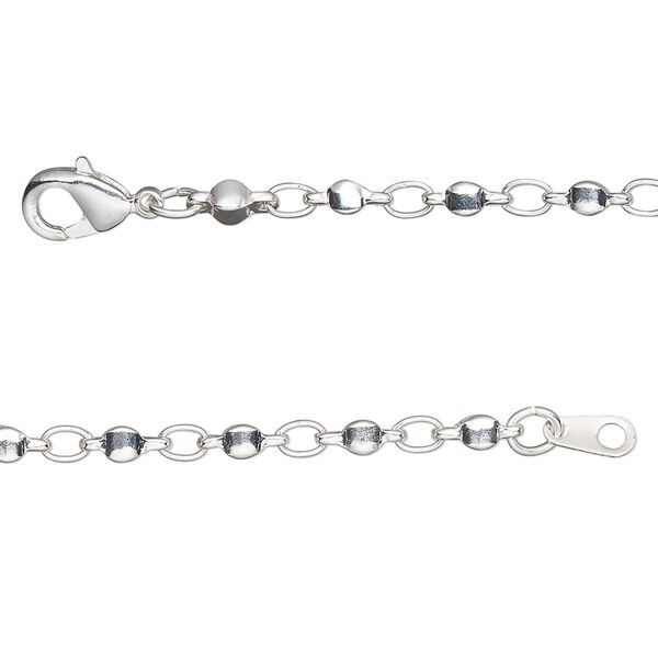 Chain, silver-plated brass, 2.5mm round link, 18 inches with lobster claw clasp. Sold individually. image number 0