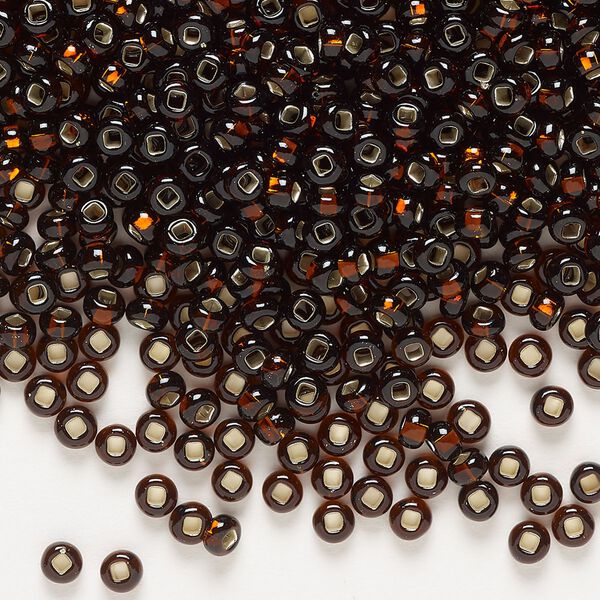 Seed bead, Preciosa Ornela Czech glass, pkg/50g, #8 rocaille, transparent silver-lined root beer, (17140). image number 0