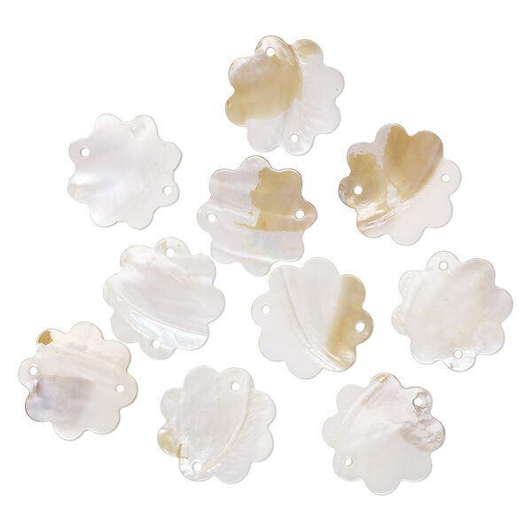 Focal, mother-of-pearl shell (natural), 43-44mm flower with 2 holes, Mohs hardness 3-1/2. Sold per pkg of 10. image number 0