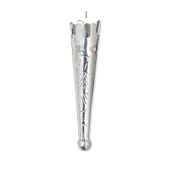 Bolo tip, silver-plated steel, 33x7mm with flower design. Sold per pkg of 10. image number 0
