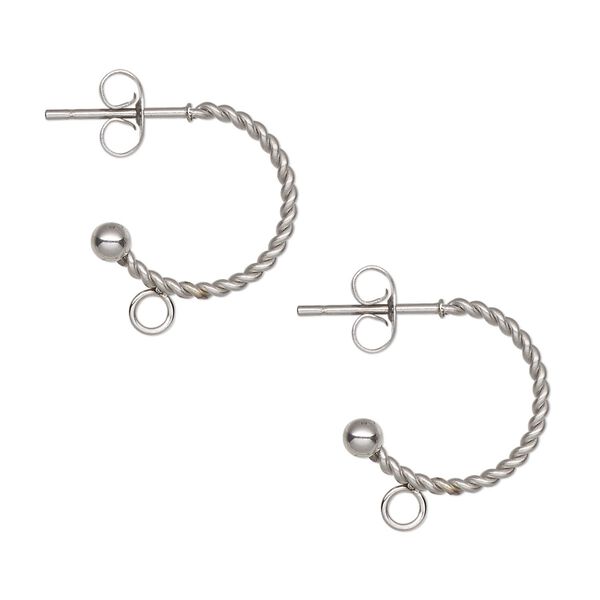 Earring hoop 1pkg4, 18mm twisted 00.75 round / closed loop / 3mm ball / earnuts, 20 gauge stainless steel 2 pair image number 0