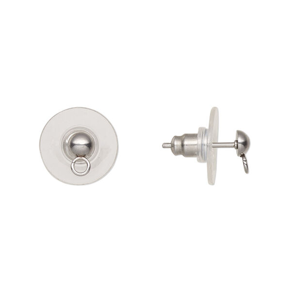 Earstud, stainless steel, 4mm half-ball with closed loop. Sold per pkg of 5 pairs. image number 0