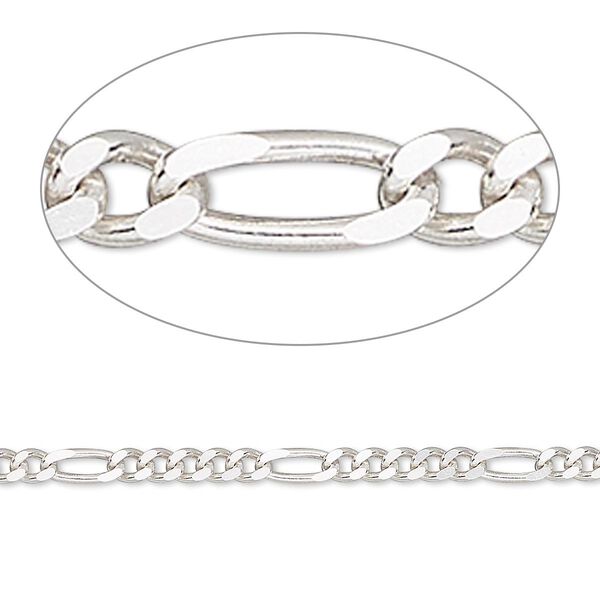 Chain, sterling silver, 2.7mm figaro. Sold per pkg of 5 feet. image number 0