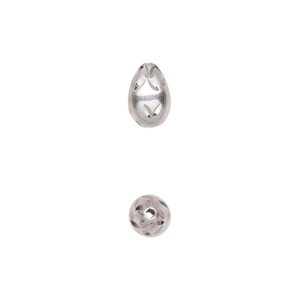 Bead, sterling silver, 9.5x6mm diamond-cut teardrop. Sold individually. image number 0