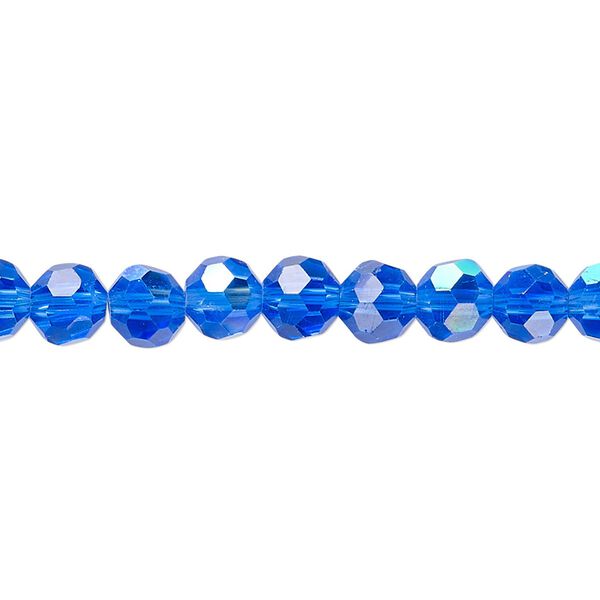 Bead 1pk 32 facets translucent medium blue AB, Celestial Crystal® 6mm round 15.5-16 inch image number 0