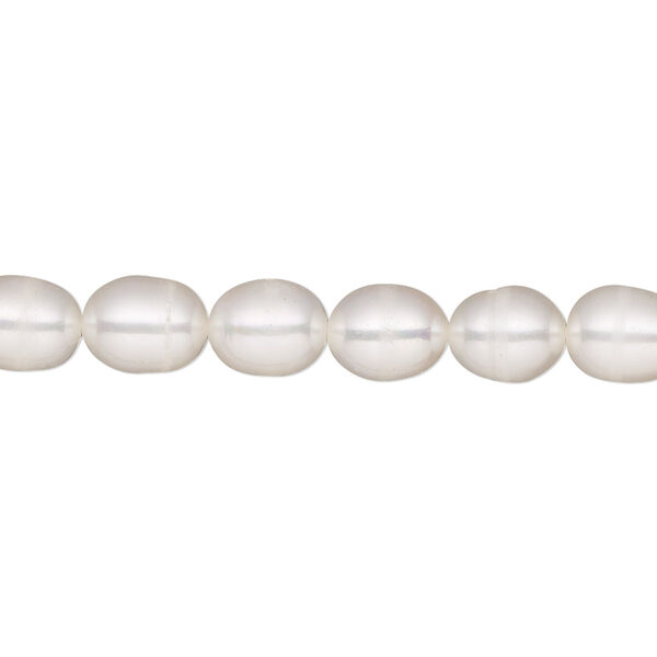 Pearl, White Lotus™, cultured freshwater (bleached), white, 6-6.5mm rice, C grade, Mohs hardness 2-1/2 to 4. Sold per 15-1/2" to 16" strand. image number 0