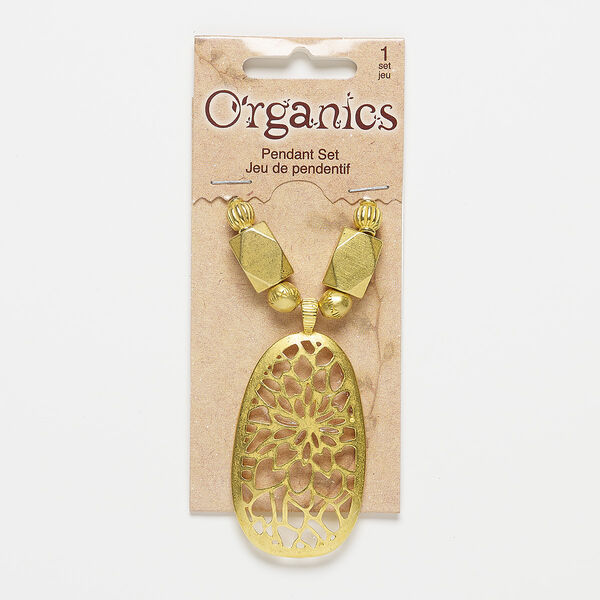 Focal and bead, gold-finished "pewter" (zinc-based alloy), 8mm-52x30mm matte assorted shape. Sold per 7-piece set. image number 0