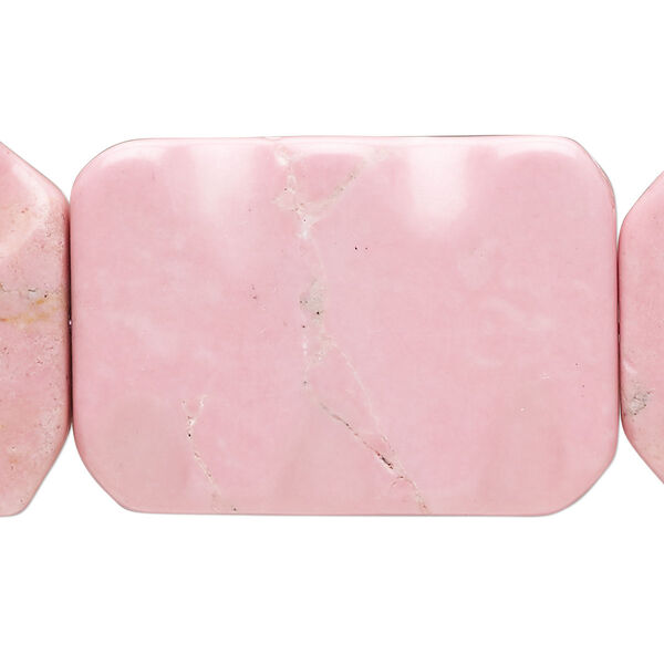 Bead, magnesite (dyed / stabilized), pink, 35x25mm wavy flat rectangle, C- grade, Mohs hardness 3-1/2 to 4. Sold per 15-inch strand. image number 0
