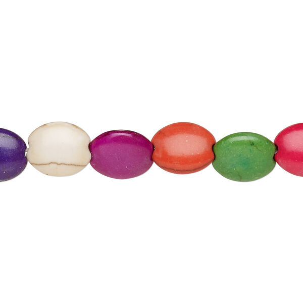Bead, "howlite" (resin) (imitation), multicolored, 10x8mm-10x9mm puffed oval. Sold per 15-inch strand. image number 0