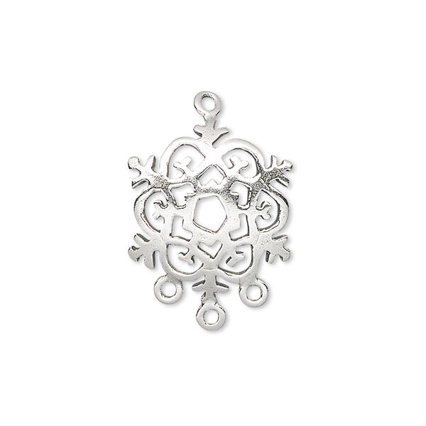 Drop, sterling silver, 18x17mm snowflake with 3 loops. Sold individually. image number 0