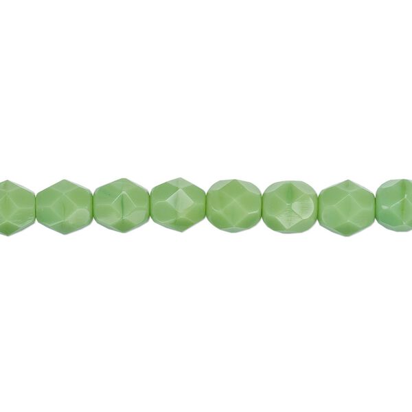 Bead, Czech fire-polished glass, opaque green, 6mm faceted round. Sold per 15-1/2" to 16" strand, approximately 65 beads. image number 0